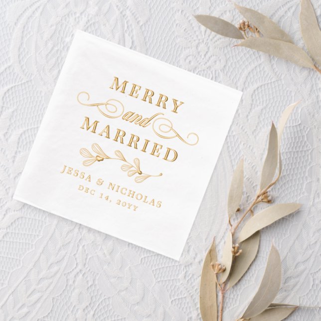 Servilletas Con Brillo Boda de Mistletoe Merry y Navidades casados (Insitu (boda 2))
