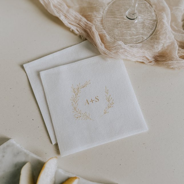Servilletas Con Brillo Boda de monograma de Relieve metalizado dorado de  (Minimal Leaf Gold Foil Monogram Wedding Foil Napkins)