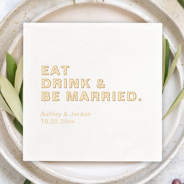 Servilletas Con Brillo boda de Personalizable "come bebe y sé casado" (eat drink and be married custom gold foil wedding cocktail napkins personalized reception supplies)