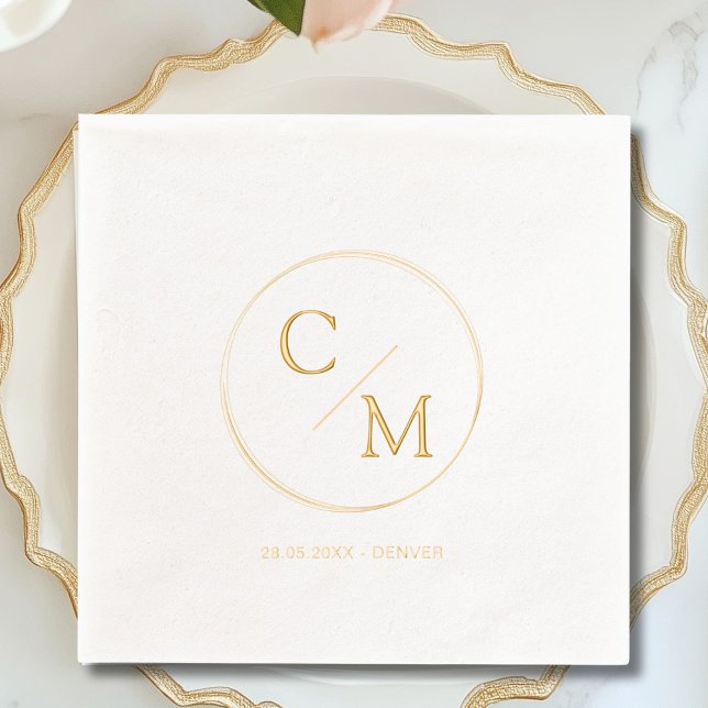 Servilletas Con Brillo Boda de Relieve metalizado de monograma de marco c (Simple, elegant, monogram, wedding foil napkins)