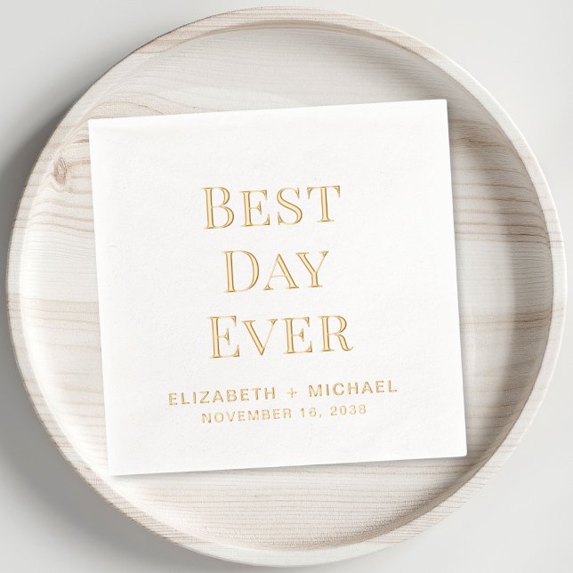 Servilletas Con Brillo Boda del Mejor Día de Todos (Elevate your wedding reception decor with these elegant "Best Day Ever" foil napkins)