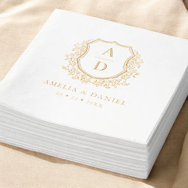 Servilletas Con Brillo Boda Escudo de oro floral Monograma