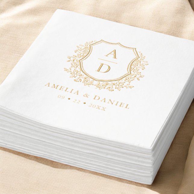 Servilletas Con Brillo Boda Escudo de oro floral Monograma (Subido por el creador)