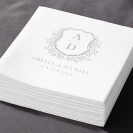 Servilletas Con Brillo Boda Escudo Plata Floral Monograma