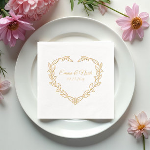 Servilletas Con Brillo Boda floral con forma de corazón