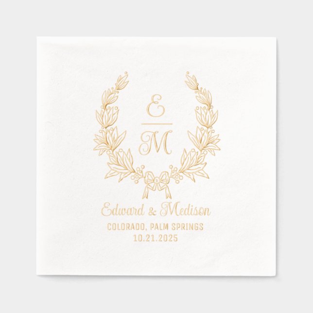 Servilletas Con Brillo Boda Floral Laurel Wreath Iniciales (Anverso)