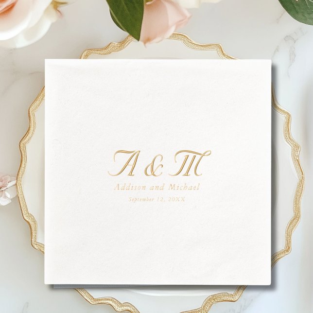 Servilletas Con Brillo Boda minimal elegante monograma (Monogram Minimal Elegant Wedding Foil Napkins)