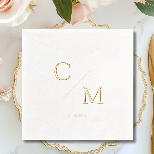 Servilletas Con Brillo Boda monograma simple y elegante (Simple Elegant Monogram Wedding Foil Napkins)