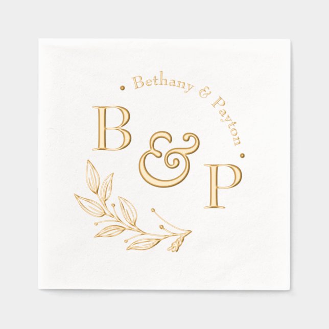 Servilletas Con Brillo Boda Personalizado del Monograma Botánico Floral (Anverso)