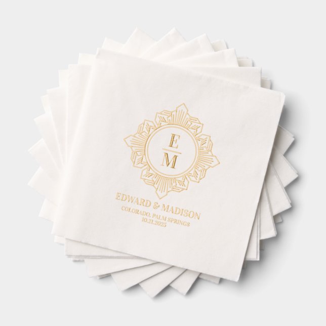 Servilletas Con Brillo Boda personalizado Monograma Art Deco Marco (Insitu (apilados))