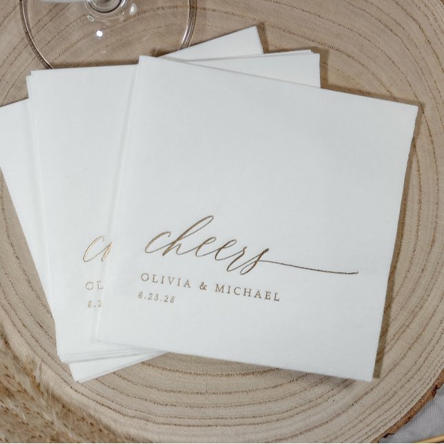 Servilletas Con Brillo Boda Tipografía Moderna y Elegante (Elegant Cheers wedding napkins personalized in gold foil for your wedding bar and reception.)