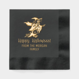 Servilletas Con Brillo Bruja y silueta de calabaza Feliz Halloween Nombre