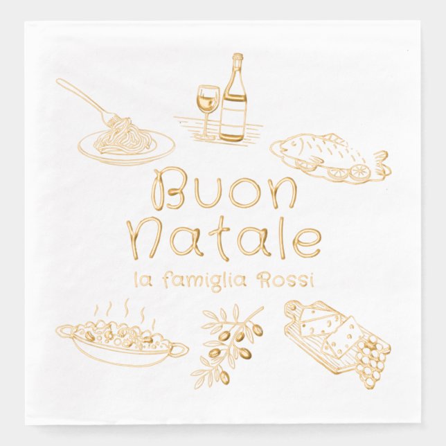 Servilletas Con Brillo Buon Natale Italian Christmas Party Food Doodles (Anverso)