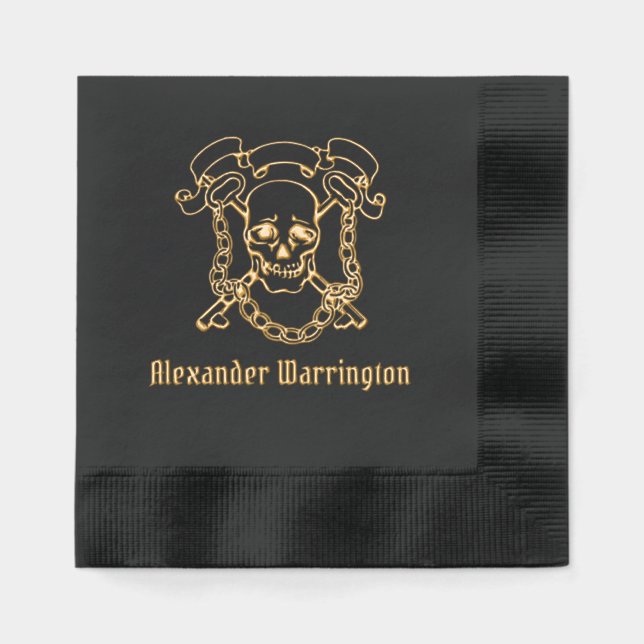 Servilletas Con Brillo Calavera gótica, llaves, cadenas nombre (Anverso)