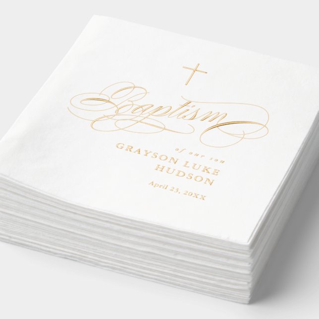 Servilletas Con Brillo Caligrafía de guión elegante Género Bautismo neutr (Detalle)