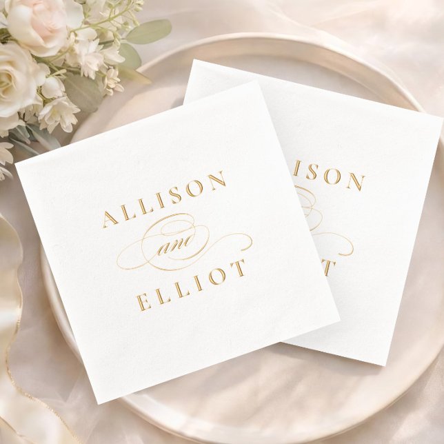 Servilletas Con Brillo Caligrafía de nombres simples para boda (Elegant script simple typography wedding real foil napkins.)