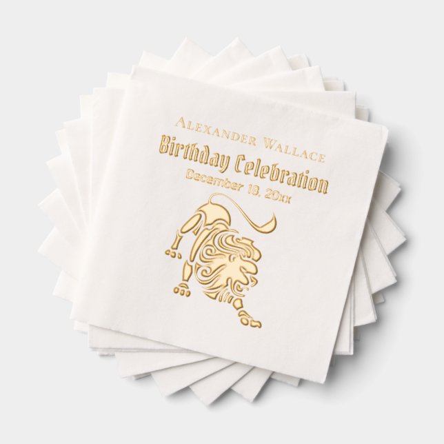 Servilletas Con Brillo Celebración del cumpleaños del león acechando Nomb (Insitu (apilados))