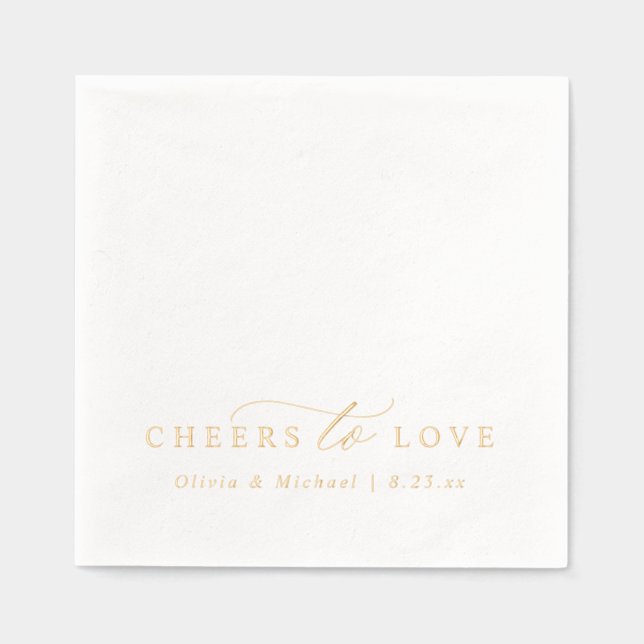 Servilletas Con Brillo Cheers to Love Elegant Modern Wedding Gold (Anverso)