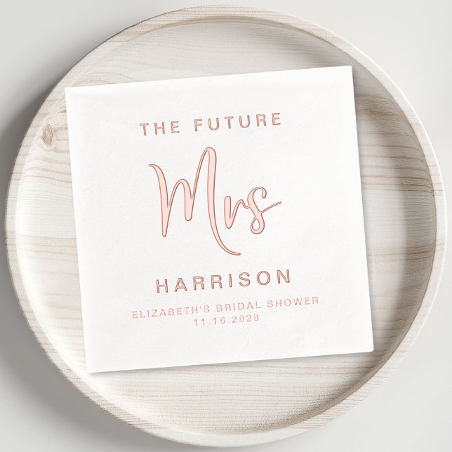 Servilletas Con Brillo Chic Futuro Sra Despedida de Soltera Rosa Dorado (Elevate her bridal shower decor with these elegant "The Future Mrs" rose gold foil napkins)