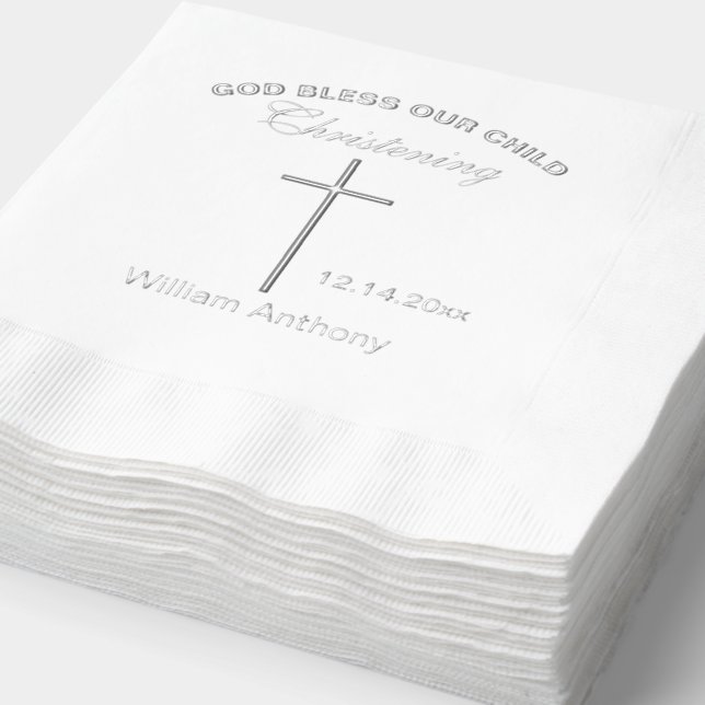 Servilletas Con Brillo Christening Cross Name (Detalle)