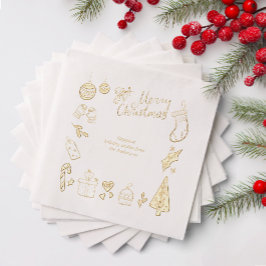 Servilletas Con Brillo Christmas Party Hand Drawn Doodles Festive Gold