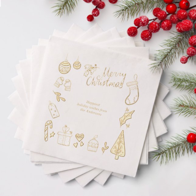 Servilletas Con Brillo Christmas Party Hand Drawn Doodles Festive Gold (Subido por el creador)