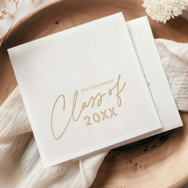 Servilletas Con Brillo Clase de graduación de letra moderna (Elegant Foil Graduation Party Napkins.)