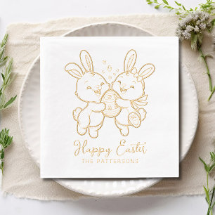 Servilletas Con Brillo Conejos Felices de Pascua Nombre de Familia con Ho