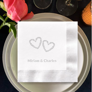 Servilletas Con Brillo Corazón elegante personalizado Plata 25 años
