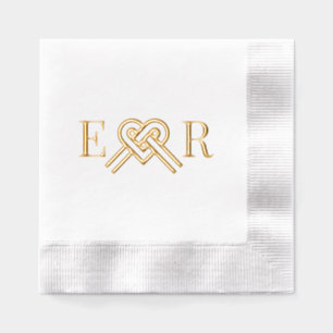 Servilletas Con Brillo Corazón Forma Amor Nudo Pareja 2 Monograma Inicial
