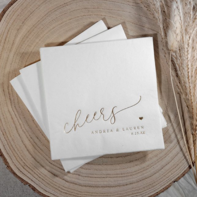 Servilletas Con Brillo Corazón Moderno Aplaude Boda (Custom Wedding Napkins - Cheers personalized & foil stamped)