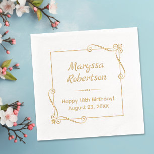 Servilletas Con Brillo Corner Swirls Square Frame Cumpleaños