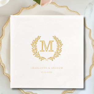Servilletas Con Brillo Crest Monograma Elegante Boda Blanco