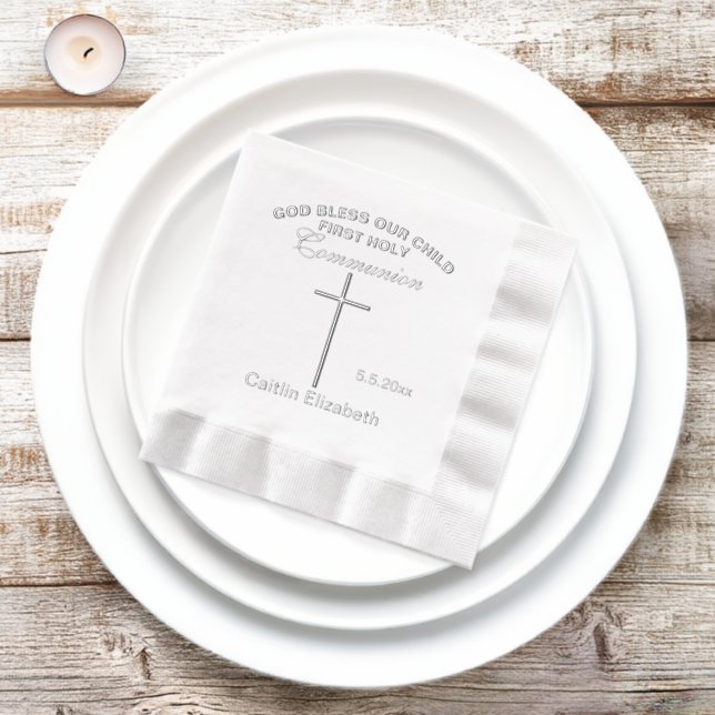 Servilletas Con Brillo Cruz de Primera Comunión Nombre Fecha (inisitu)