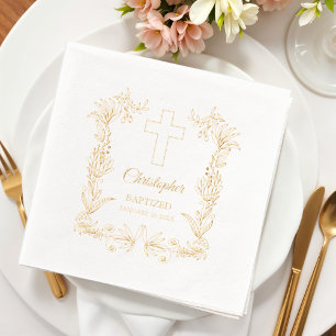 Servilletas Con Brillo Cruz Floral de Bautizo Personalizada