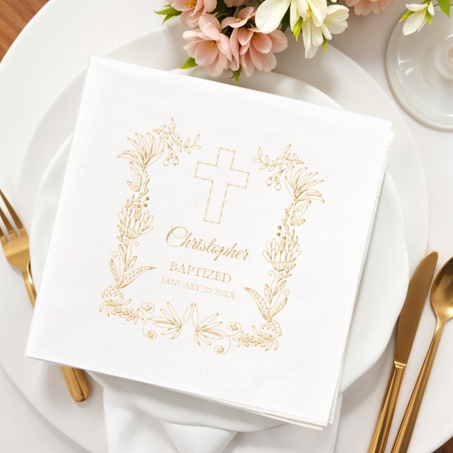 Servilletas Con Brillo Cruz Floral de Bautizo Personalizada (Subido por el creador)