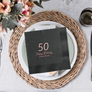 Servilletas Con Brillo Cumpleaños 50 rosa oro negro personalizado