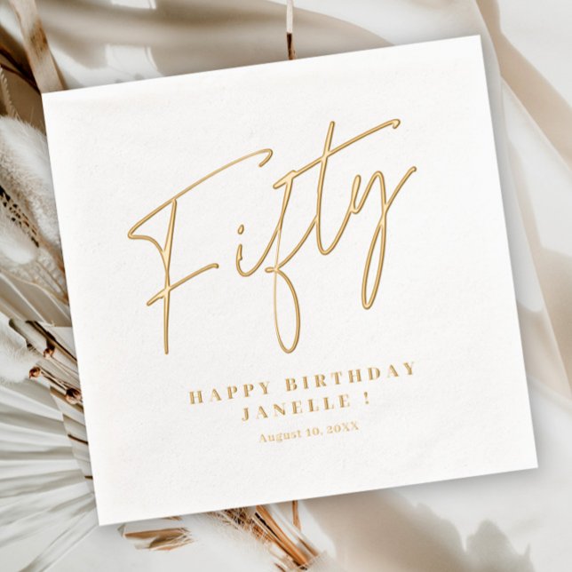 Servilletas Con Brillo Cumpleaños cincuenta moderno script (Modern Script Fifty 50th Birthday Party Foil Napkins.)