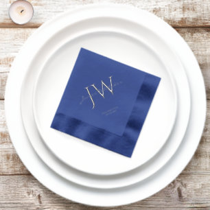 Servilletas Con Brillo Cumpleaños con Iniciales Personalizadas Azul Plata