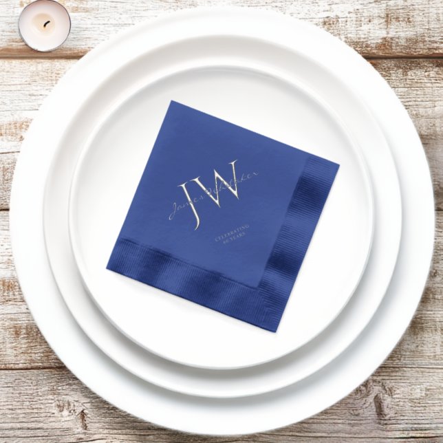 Servilletas Con Brillo Cumpleaños con Iniciales Personalizadas Azul Plata (inisitu)