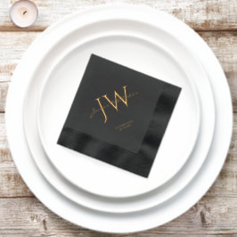 Servilletas Con Brillo Cumpleaños con iniciales personalizadas negro oro