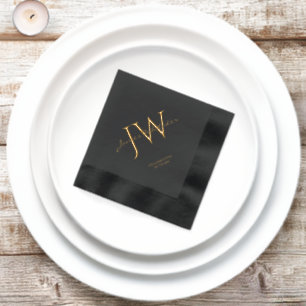 Servilletas Con Brillo Cumpleaños con iniciales personalizadas negro oro