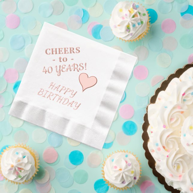Servilletas Con Brillo Cumpleaños Feliz 40 Nombre Corazón Cualquier Edad (Insitu (Partido))