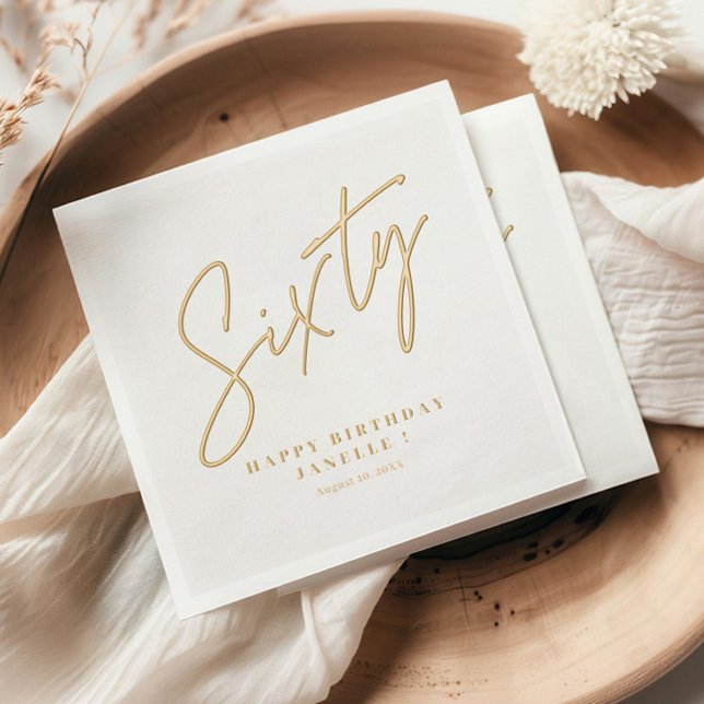 Servilletas Con Brillo Cumpleaños Sesenta Moderno Script (Modern Gold Script 60th Birthday or Anniversary Party  Foil Napkins.)