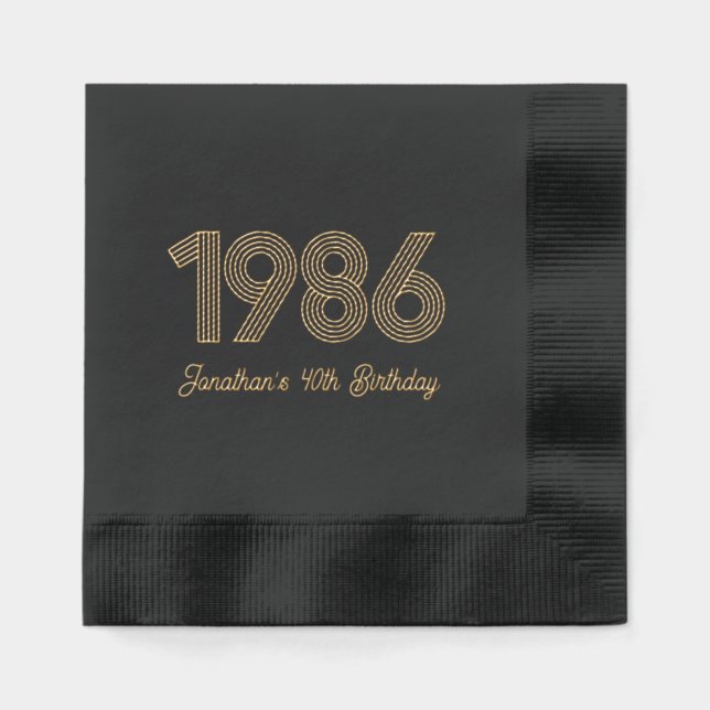 Servilletas Con Brillo Custom 1986 40th Birthday Foil Stamped Napkins (Anverso)