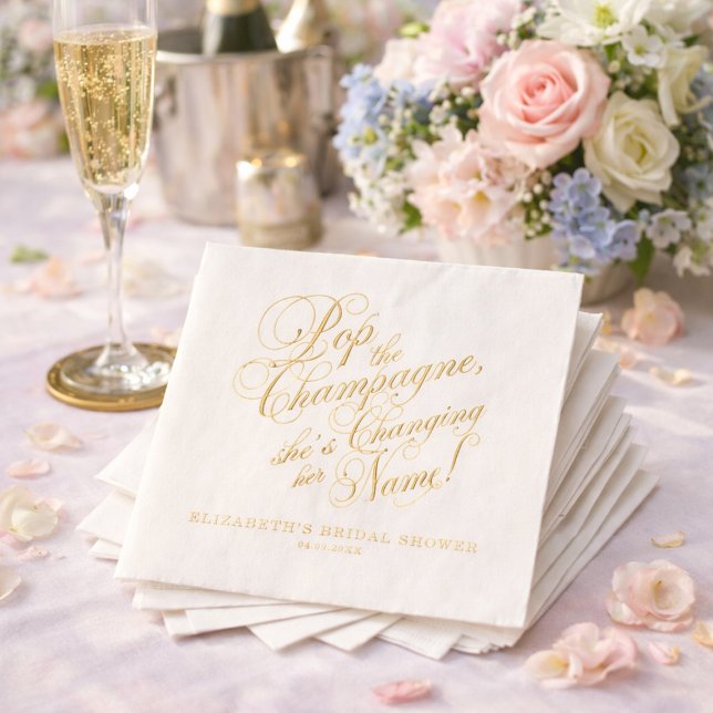 Servilletas Con Brillo Descorcha el Champagne Despedida de Soltera (Pop the Champagne Bridal Shower Foil Napkins)