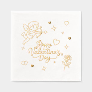 Servilletas Con Brillo Día de San Valentín Querubín y Diseño de Garabatos