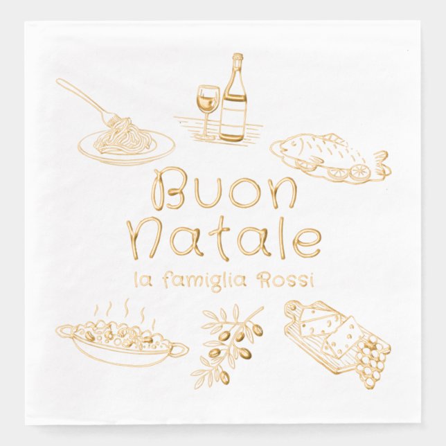 Servilletas Con Brillo Doodles de comida para fiesta de Navidad italiana  (Anverso)