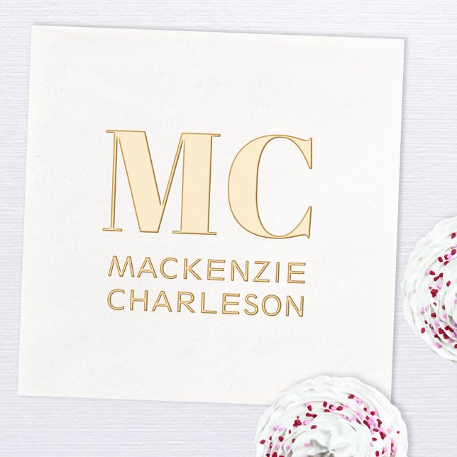 Servilletas Con Brillo Dos nombres iniciales simples de monograma (Two initial monogram name foil party paper napkin)