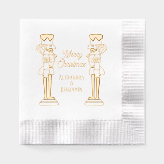 Servilletas Con Brillo Dos Nutcracker Feliz Navidad Pareja o Nombre de la (Anverso)